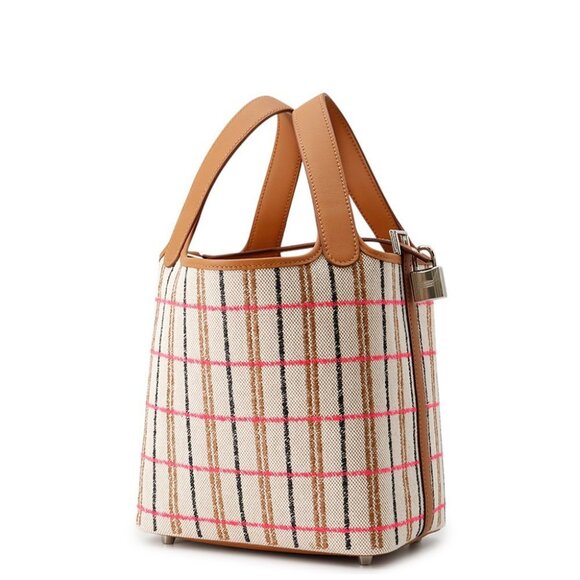 HERMES Picotin Lock Blanket Size PM Toile H/Swift Leather Gold/Ecru/Fauve - Picture 2 of 7